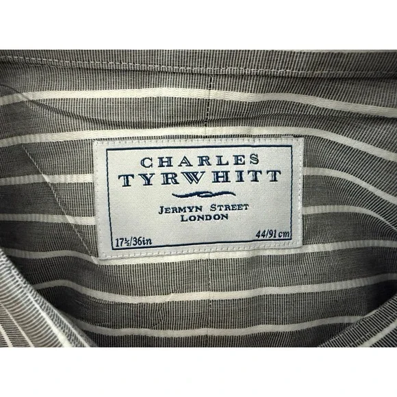Charles Tyrwhitt Shirt Mens 2XL XXL Gray Striped Button Up Jermyn Street London* - Picture 11 of 11